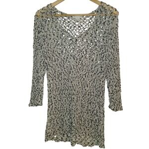 J Jill Tunic Top Small Chunky Open Knit Layering 3/4 Sleeves Cotton Pullover